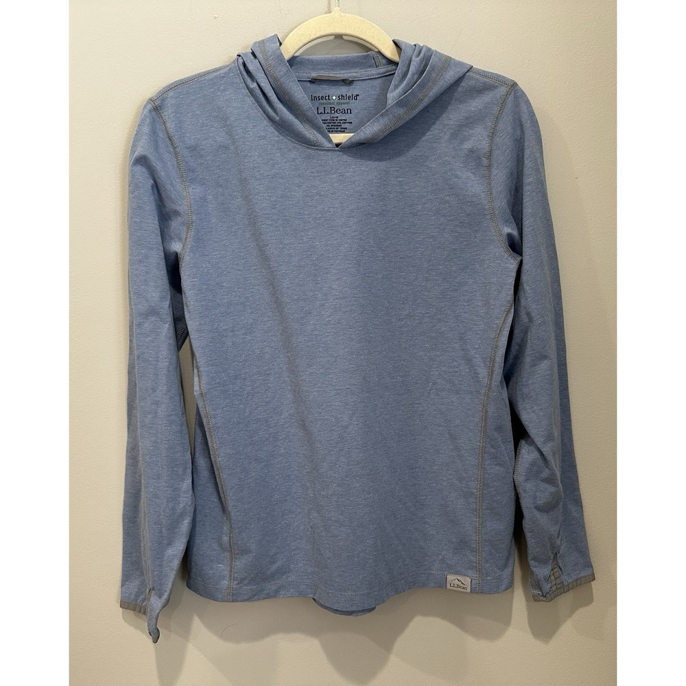 LL Bean Hoodie Womens Large Blue Insect Shield Repellent Long Sleeve Hiking